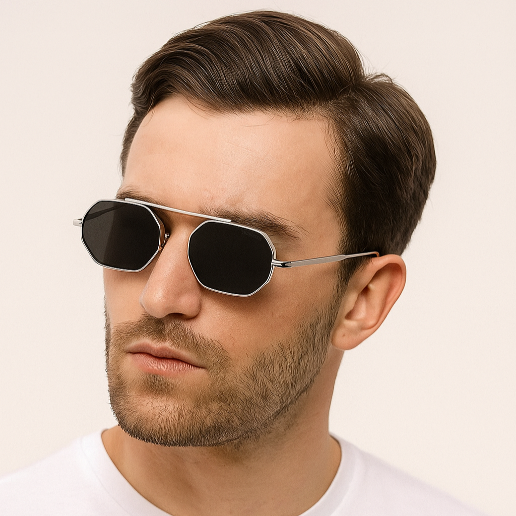 Hexa Silver Black Hexagon Sunglasses