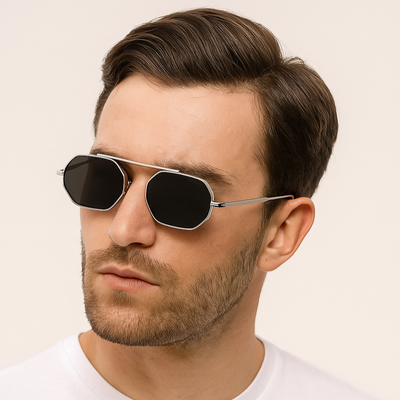 Hexa Silver Black Hexagon Sunglasses