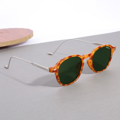 Hybrid Tortoise Green Polarized Round Sunglasses