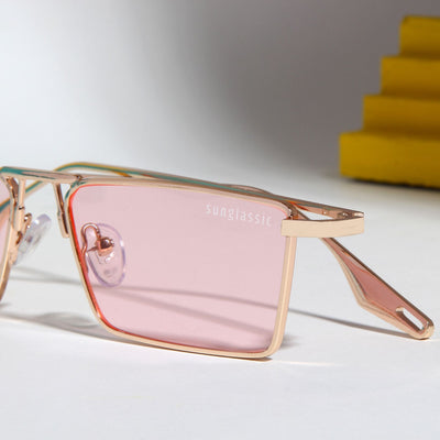Rebel Gold Pink Rectangle Sunglasses