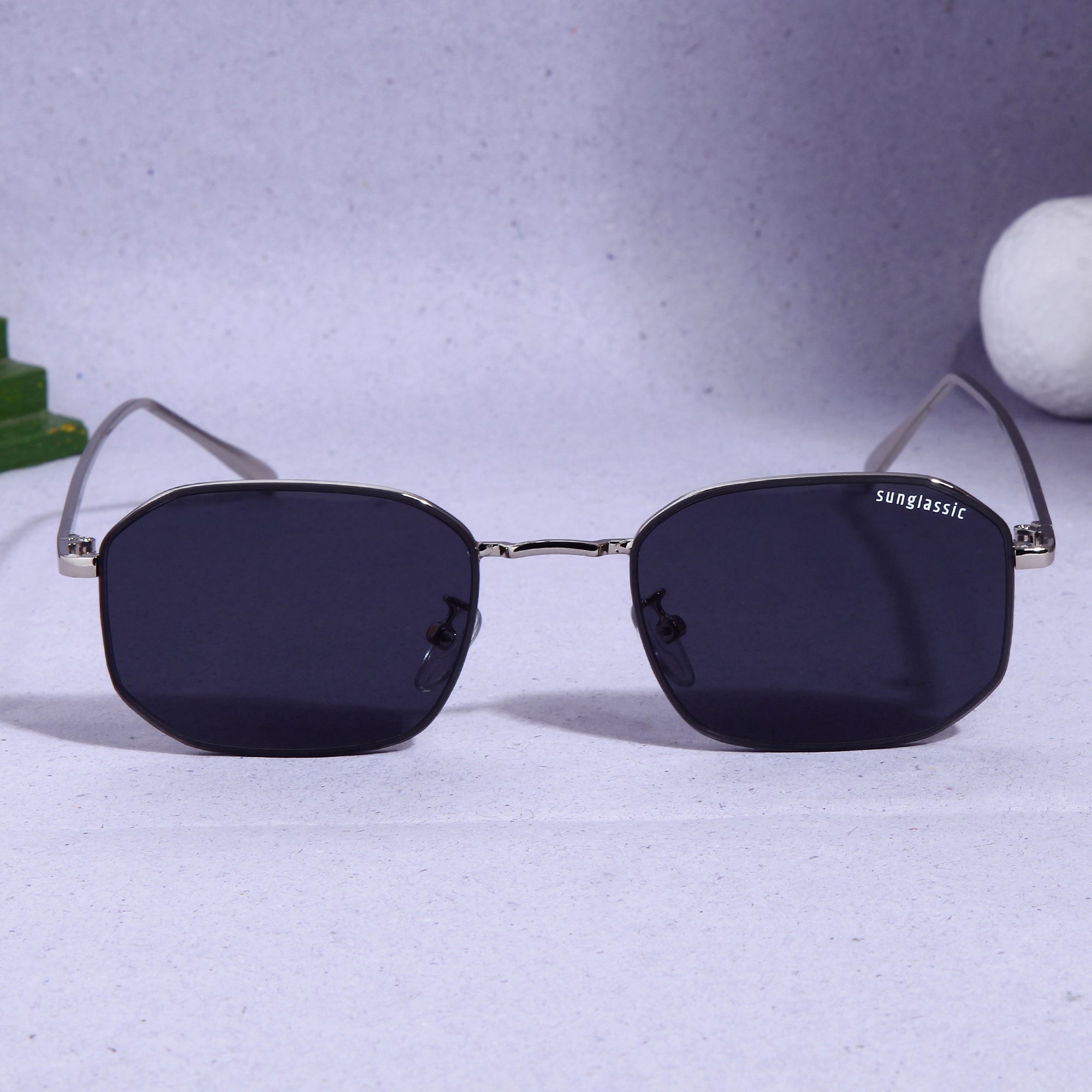 Drip. Silver Black Rectangle Sunglasses