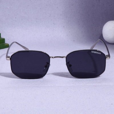 Drip. Silver Black Rectangle Sunglasses