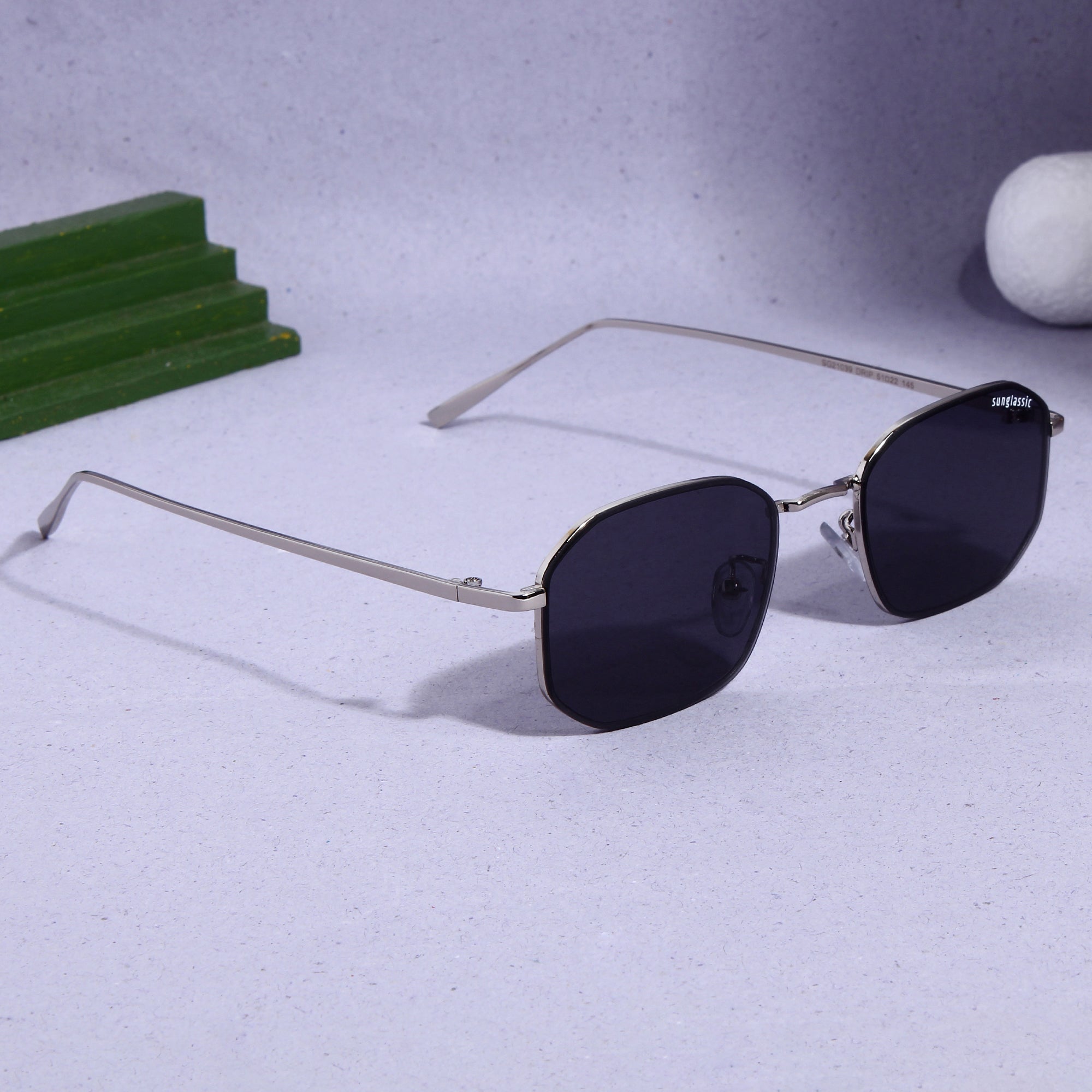 Drip. Silver Black Rectangle Sunglasses