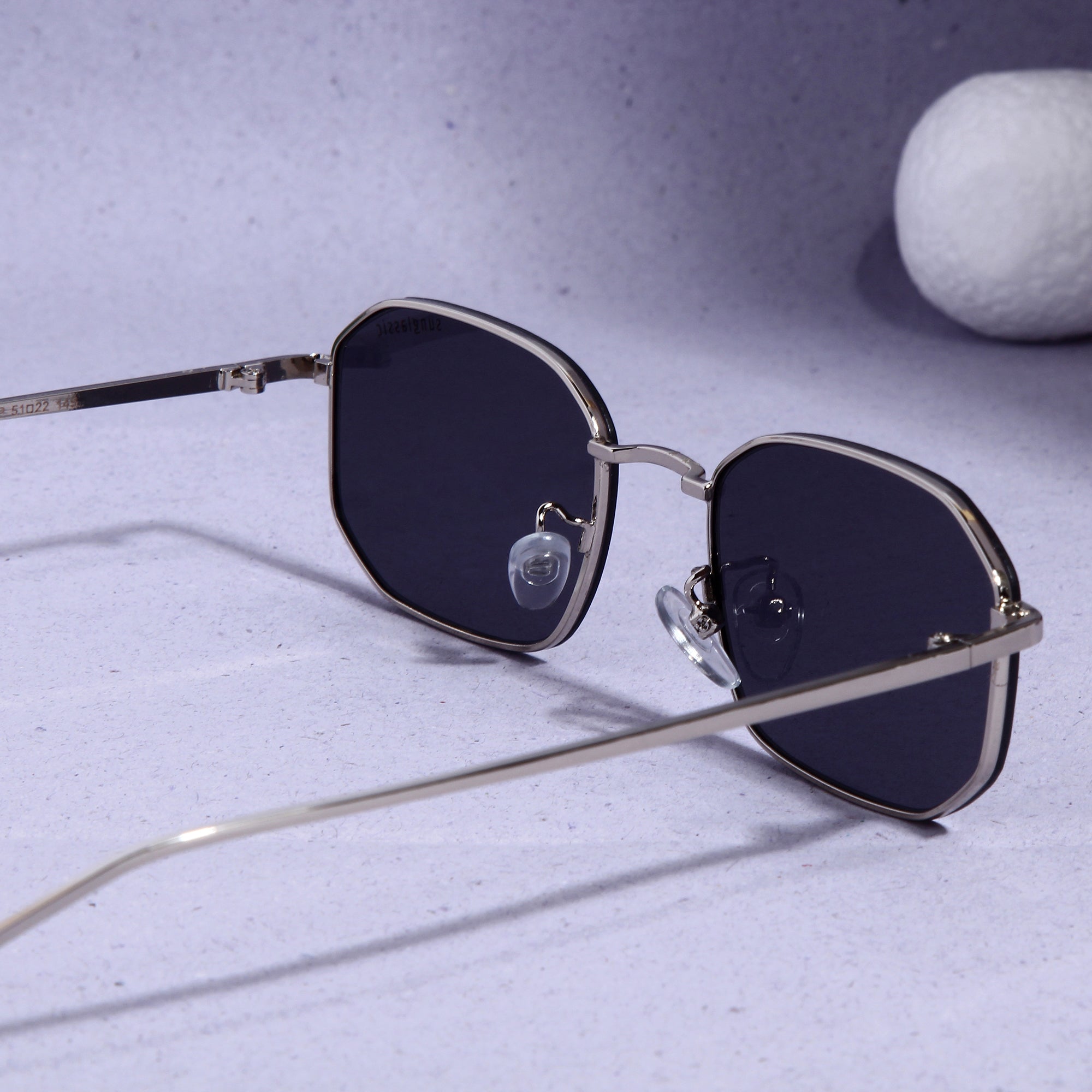 Drip. Silver Black Rectangle Sunglasses