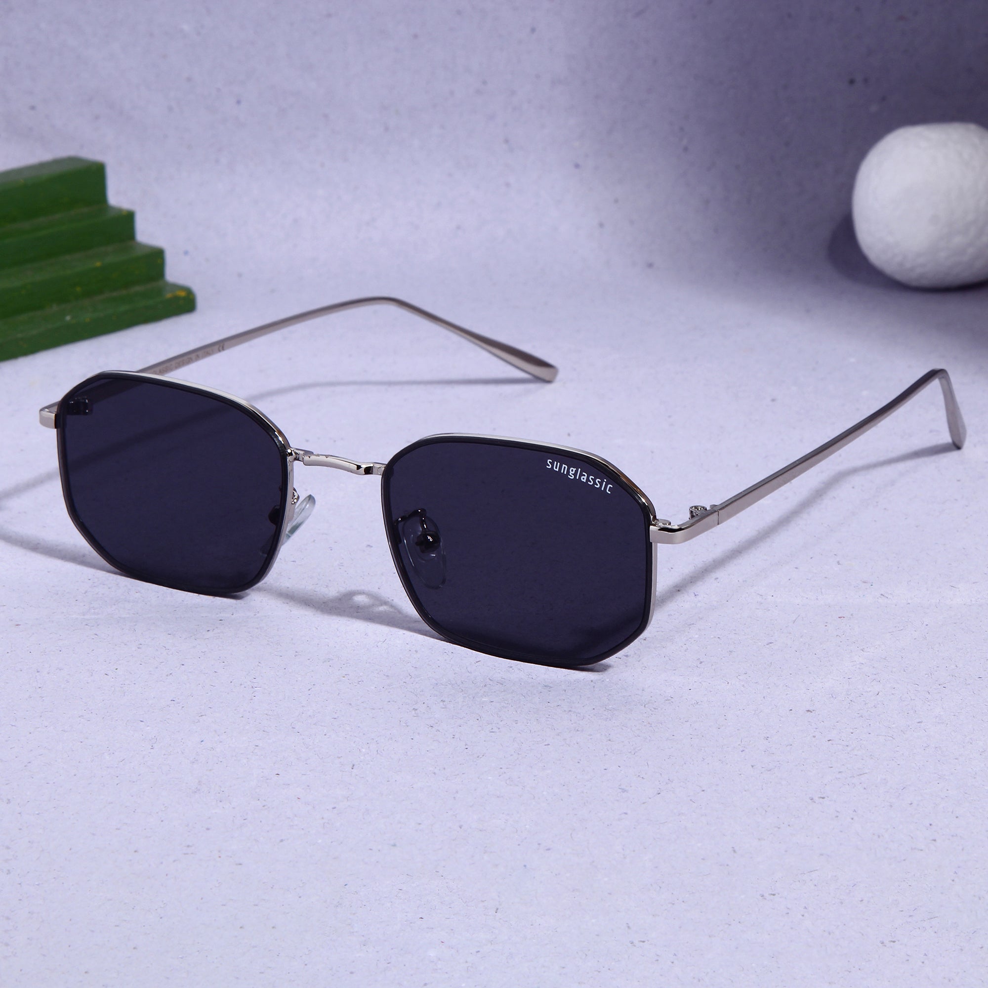 Drip. Silver Black Rectangle Sunglasses