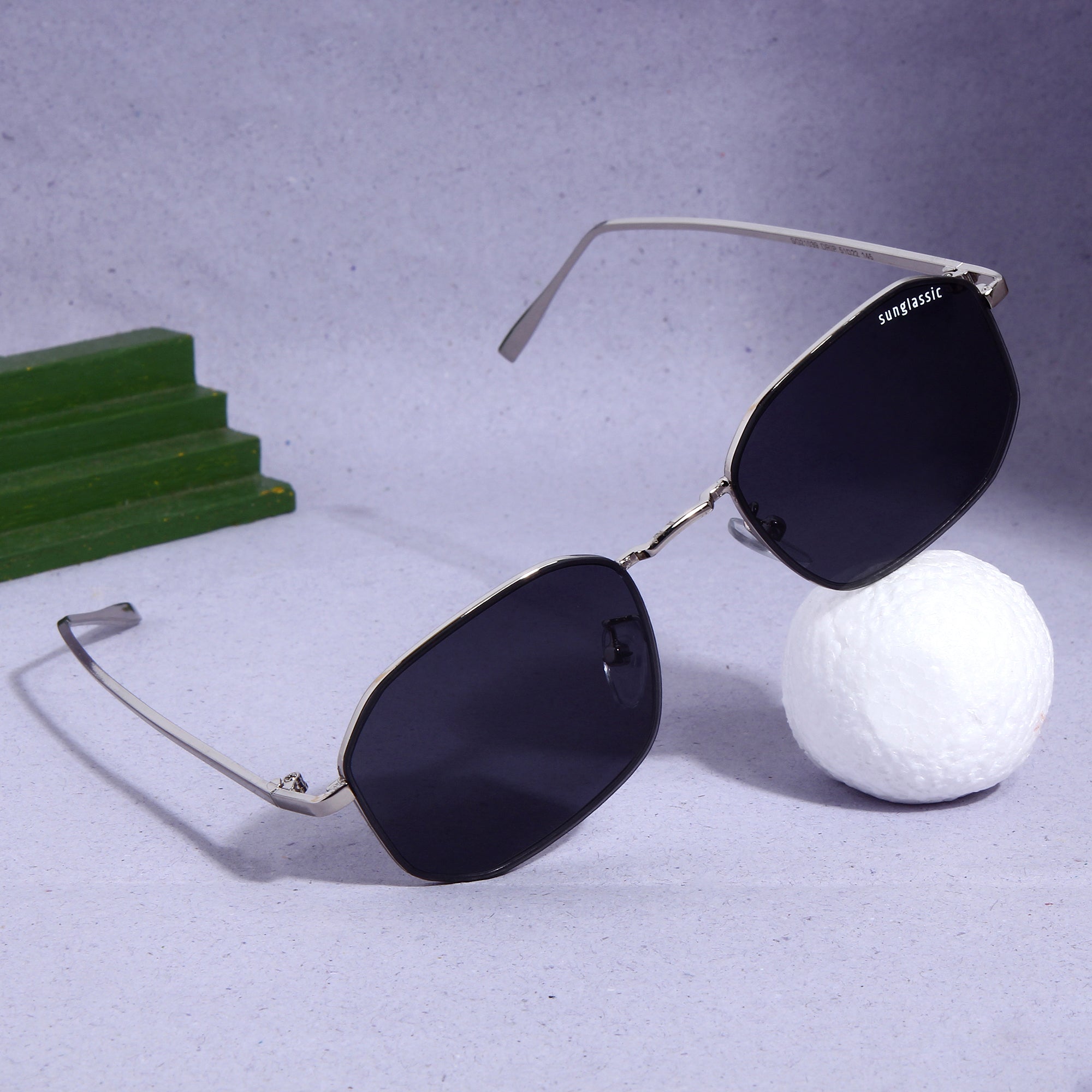 Drip. Silver Black Rectangle Sunglasses