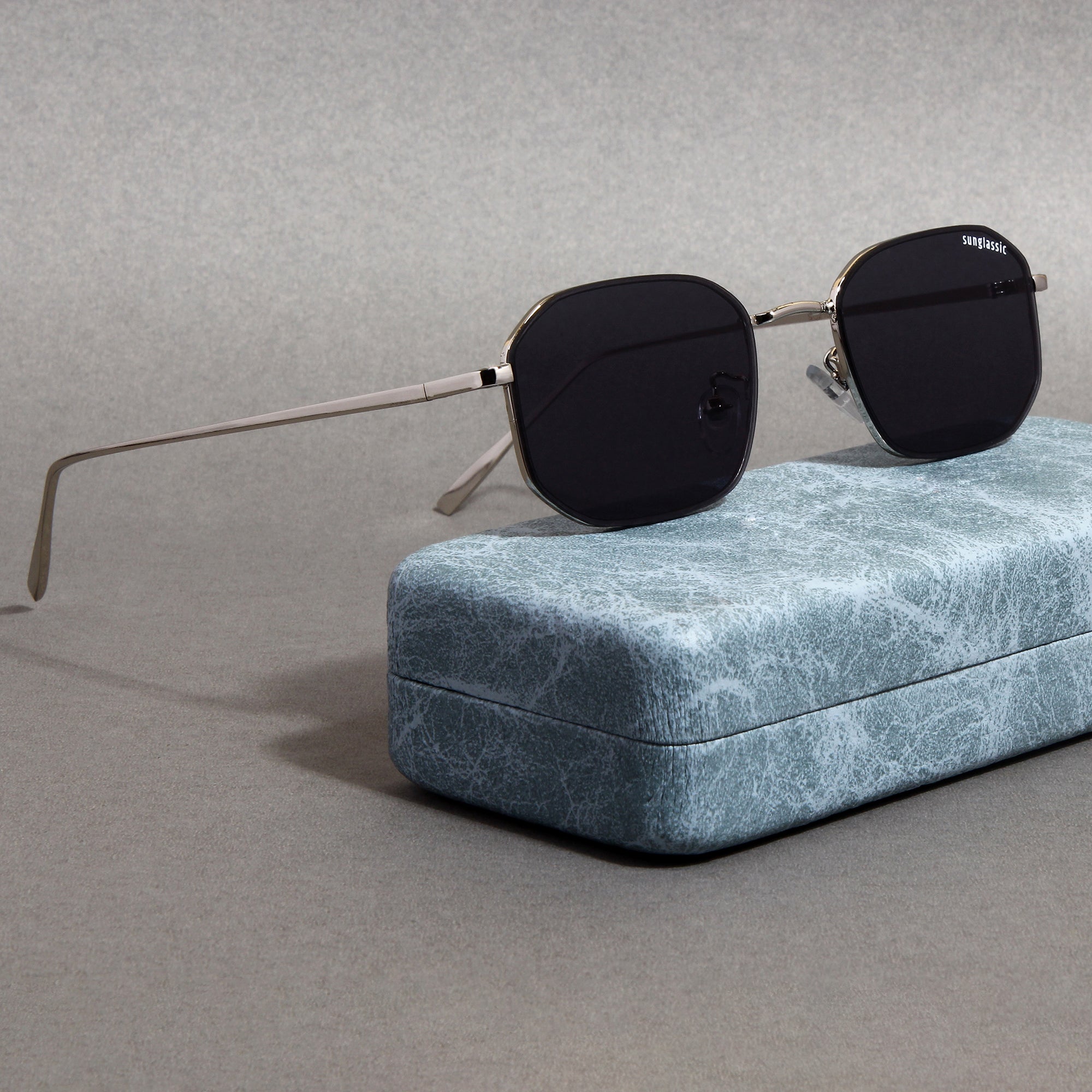 Drip. Silver Black Rectangle Sunglasses