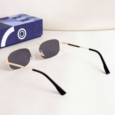 Imperio Gold Black Rectangle Sunglasses for Men & Women | UV400