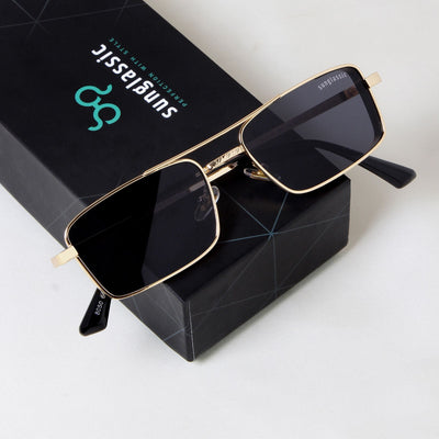 OPERA. Gold Black Rectangle Sunglasses