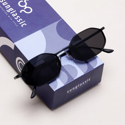 Opulent Full Black Hexagon Sunglasses