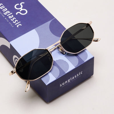 Opulent Gold Black Hexagon Sunglasses