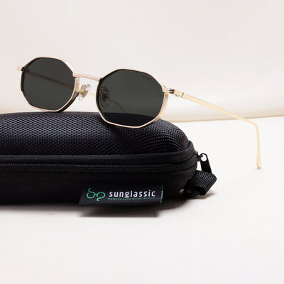 Opulent Gold Black Hexagon Sunglasses