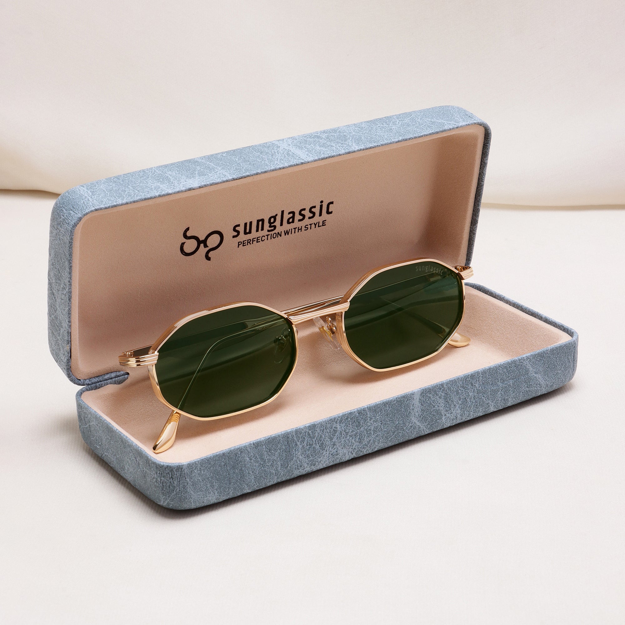 Opulent Gold Green Hexagon Sunglasses