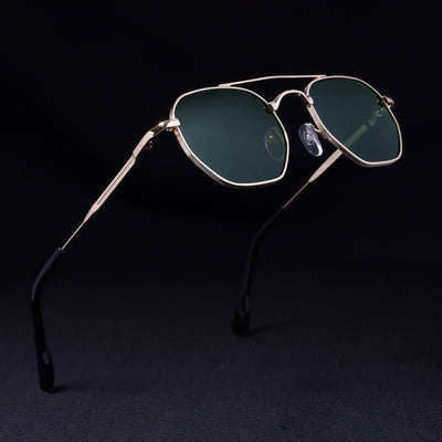 Phantom Gold Green Hexagon Sunglasses