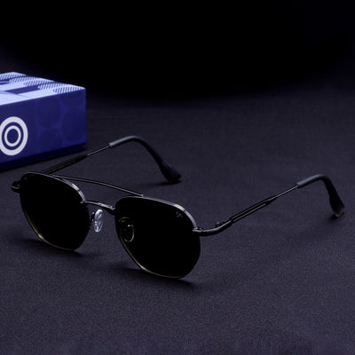 Phantom Gun-Silver Green Hexagon Sunglasses