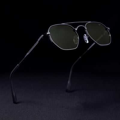Phantom Gun-Silver Green Hexagon Sunglasses