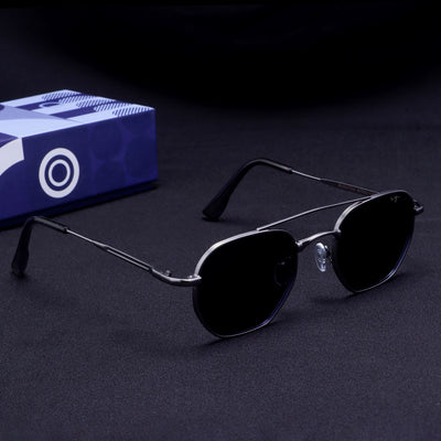 Phantom Silver Blue Hexagon Sunglasses