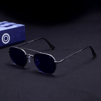 Phantom Silver Blue Hexagon Sunglasses