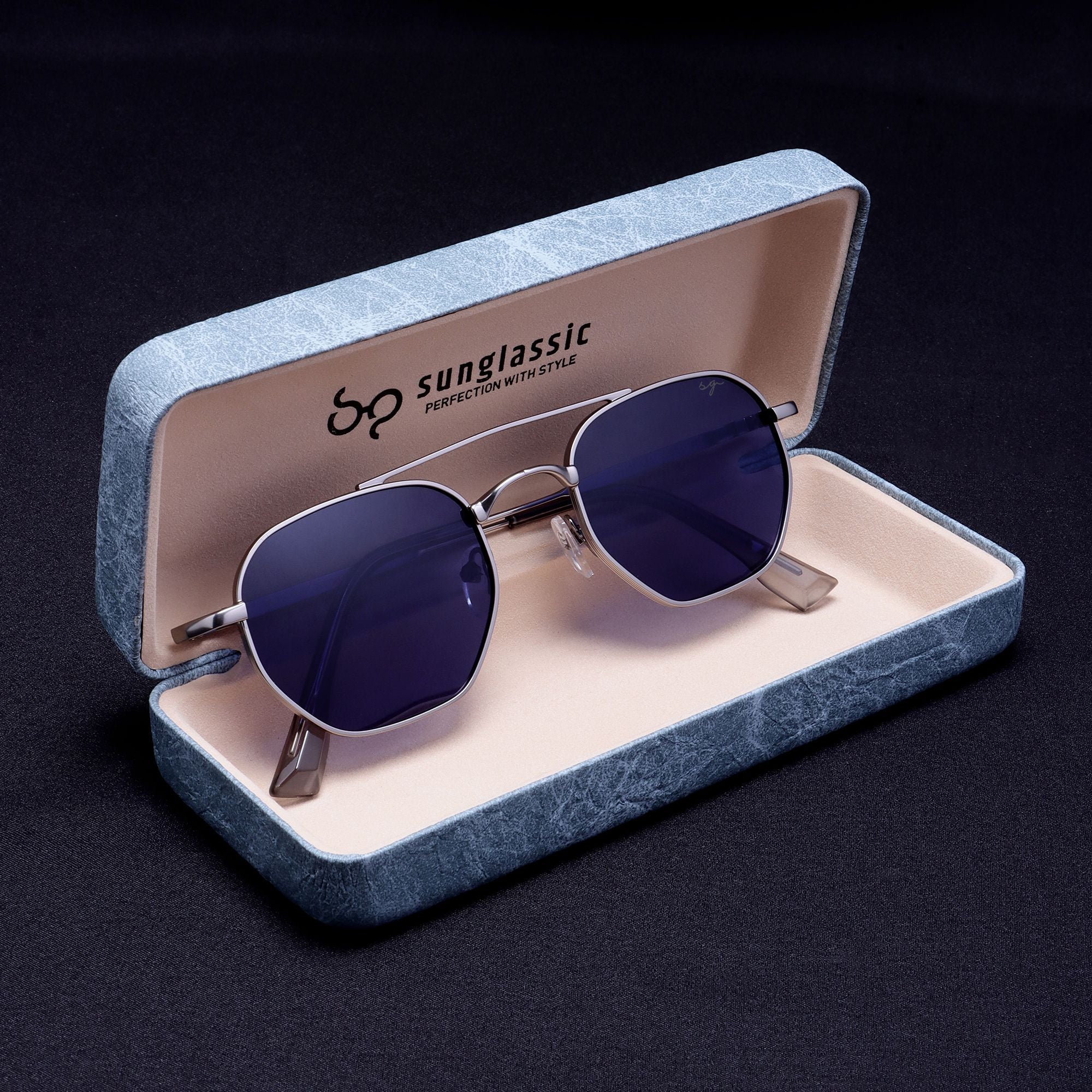 Phantom Silver Blue Hexagon Sunglasses