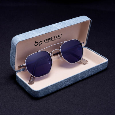 Phantom Silver Blue Hexagon Sunglasses