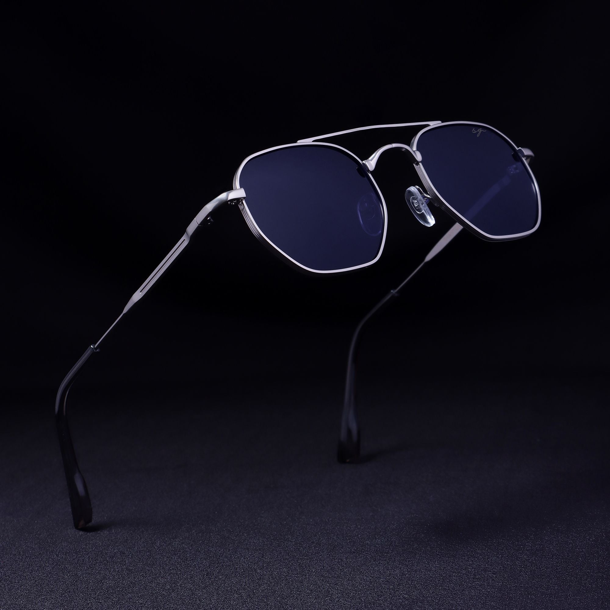 Phantom Silver Blue Hexagon Sunglasses
