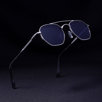 Phantom Silver Blue Hexagon Sunglasses