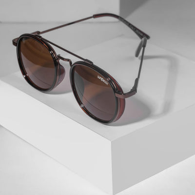 Full Brown Polarized SG4612 Metal Frame Round Sunglasses