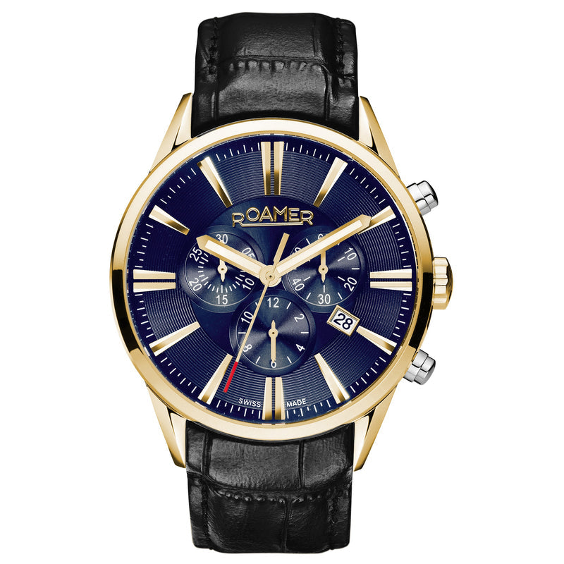 Roamer Men's Superior Chrono Black Leather Strap Watch 508837 47 85 05