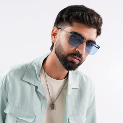 Heldish. Black Blue Square Sunglasses