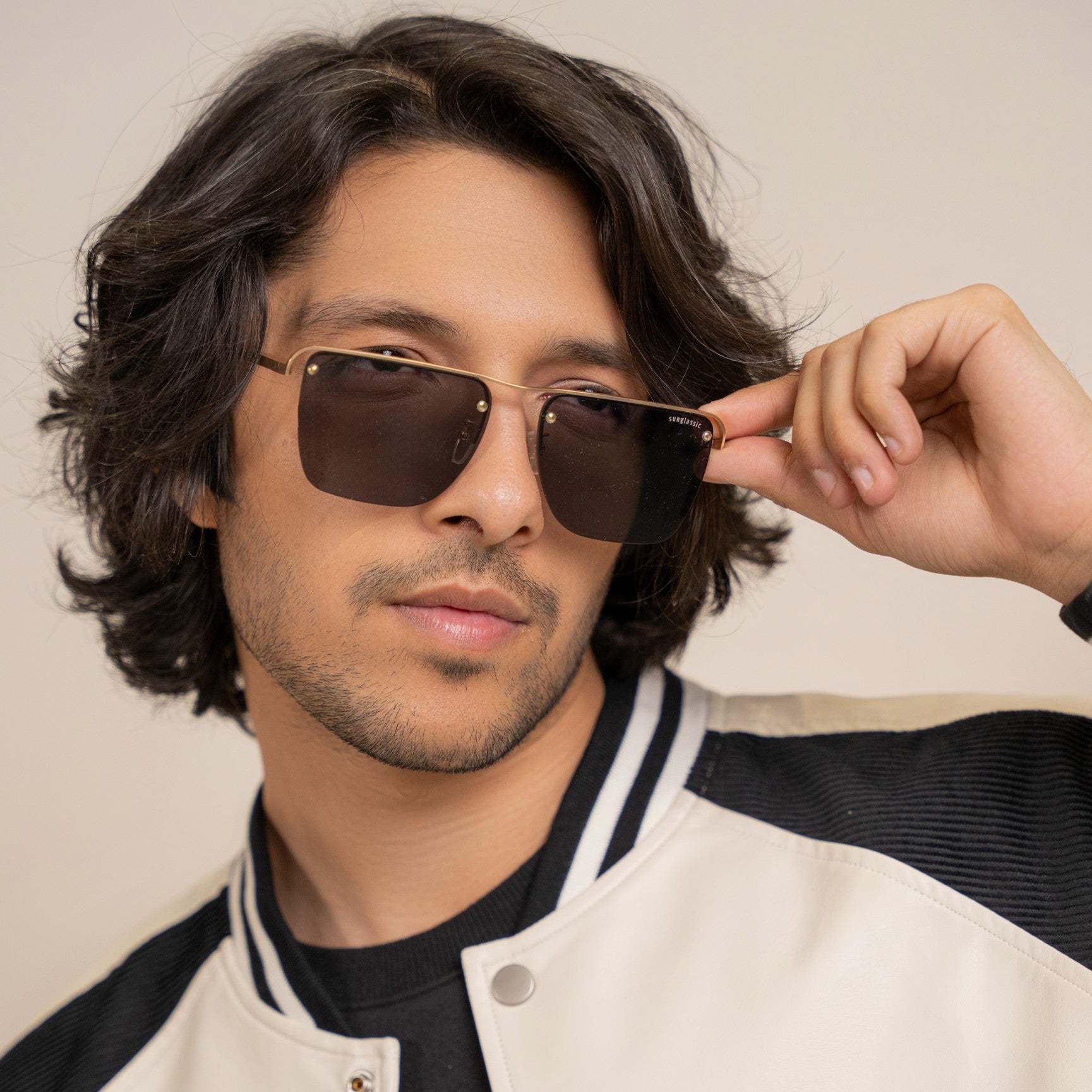 Heldish. Gold Black Square Sunglasses