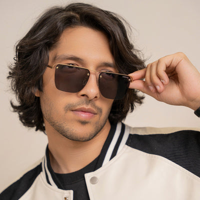 Heldish. Gold Black Square Sunglasses