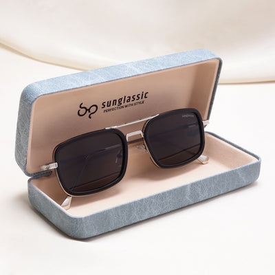 Lecter – Silver Black Rectangle Sunglasses | UV400