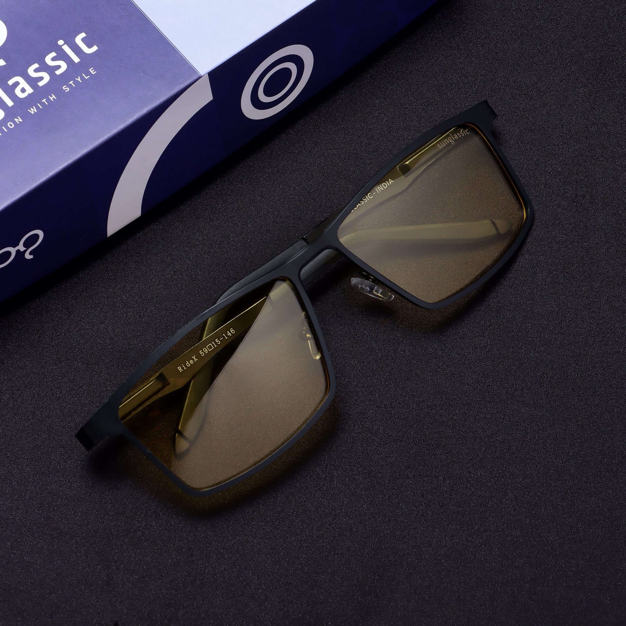 RideX Edition – Black Yellow Rectangle Sunglasses | Polarized UV400