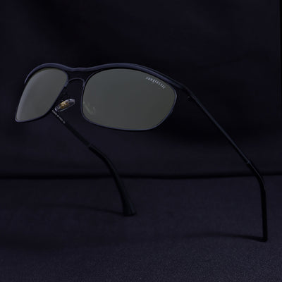 Champion Black Green Polarized Rectangle Sunglasses for Men | UV400