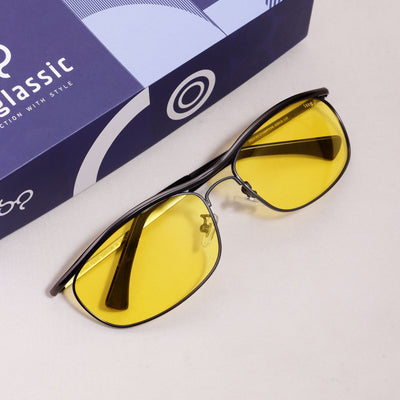 Champion Black Yellow Polarized Rectangle Sunglasses | UV400