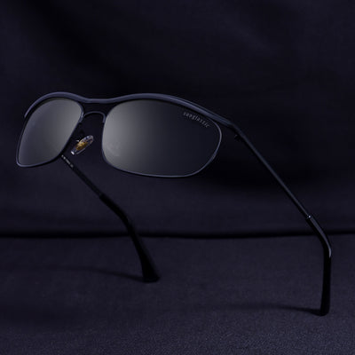 Champion Full Black Polarized Rectangle Sunglasses for Men | UV400