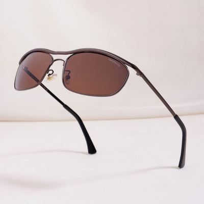 Champion Gun Brown Polarized Rectangle Sunglasses for Men | UV400
