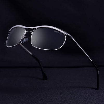 Champion Silver Black Polarized Rectangle Sunglasses for Men | UV400