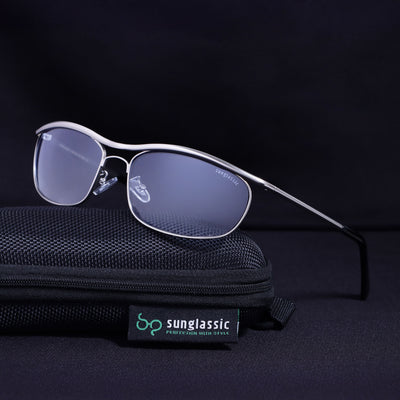 Champion Silver Blue Gradient Rectangle Sunglasses for Men | UV400