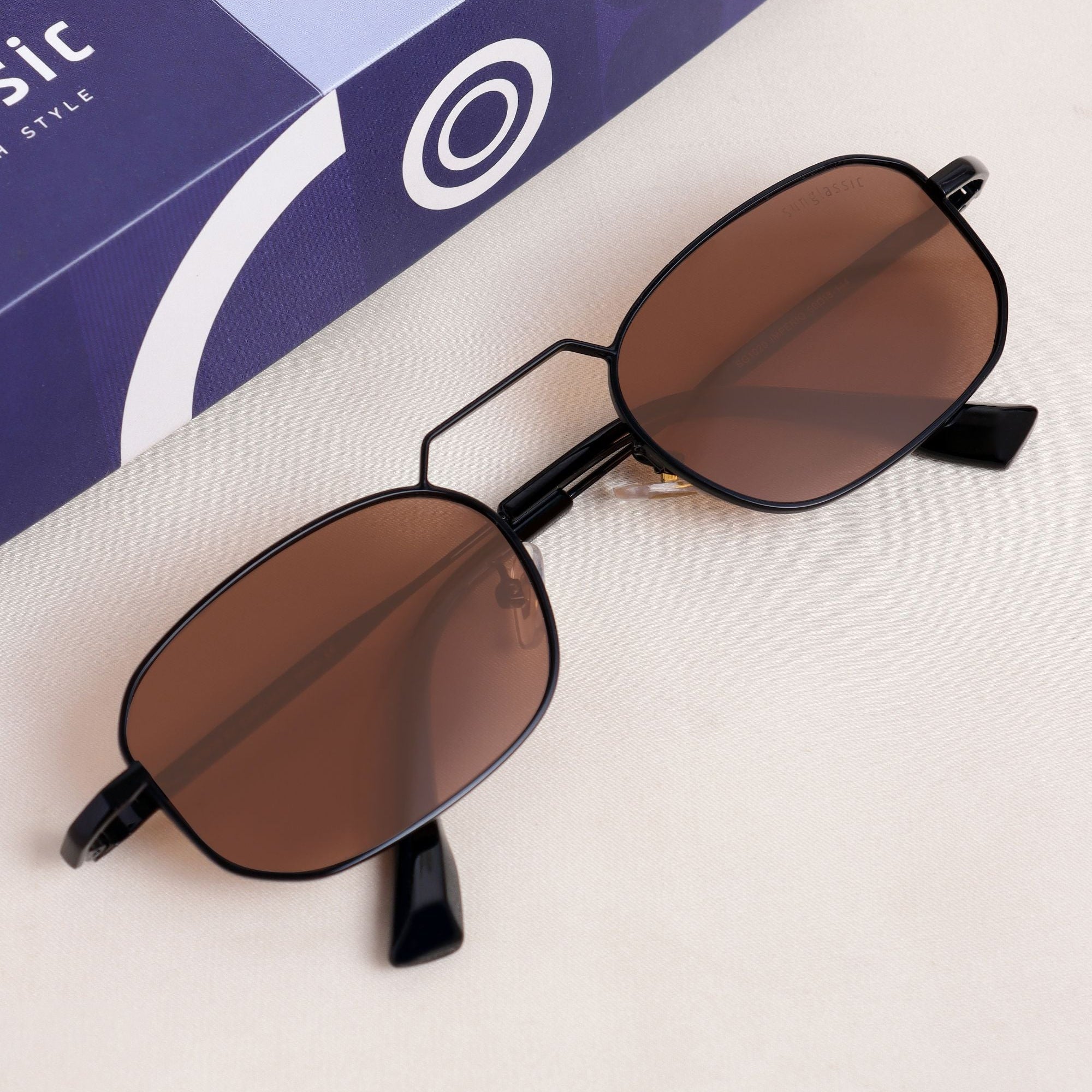 Imperio Black Brown Rectangle Sunglasses for Men & Women | UV400