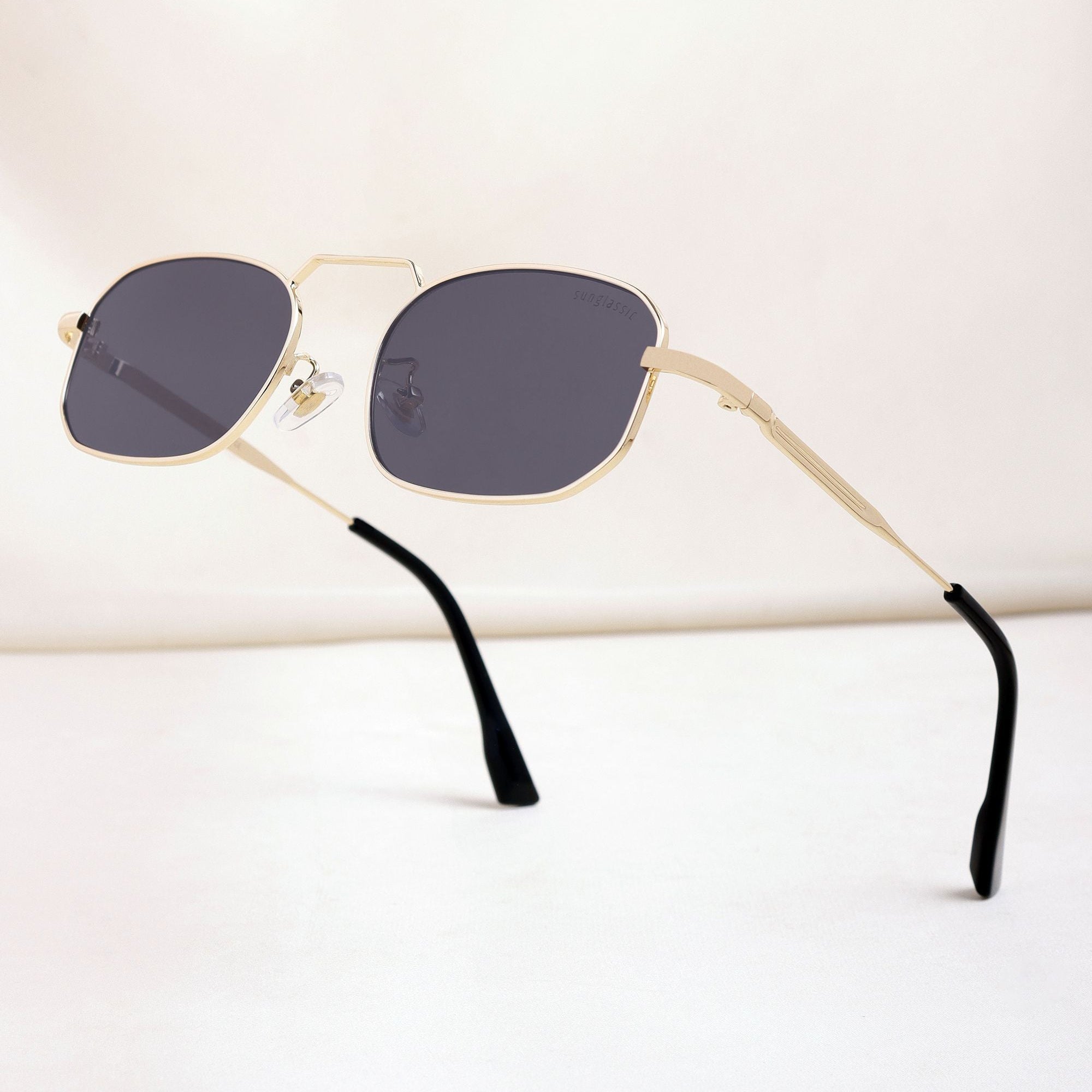 Imperio Gold Black Rectangle Sunglasses for Men & Women | UV400