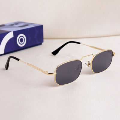Imperio Gold Black Rectangle Sunglasses for Men & Women | UV400
