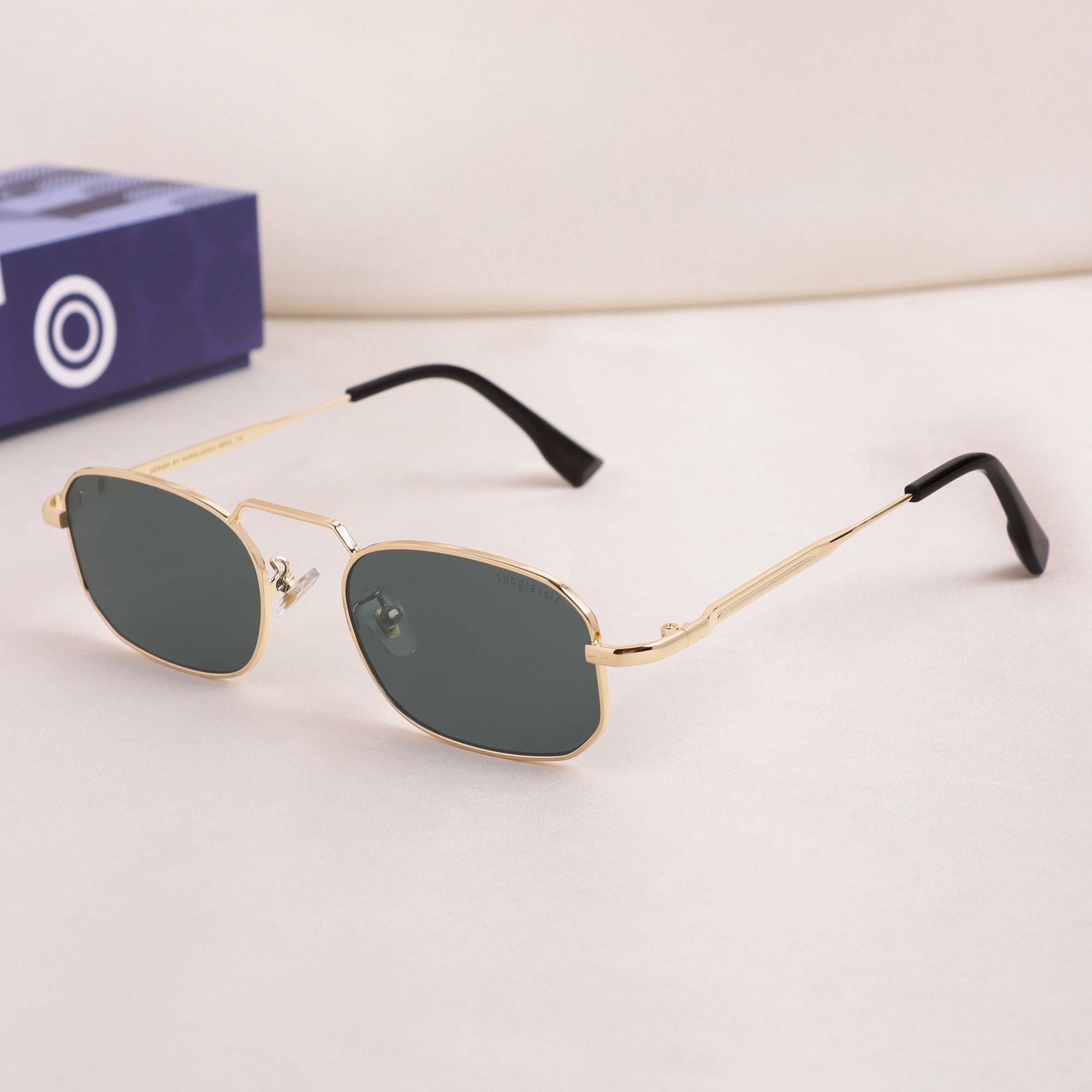 Imperio Gold Green Rectangle Sunglasses for Men & Women | UV400