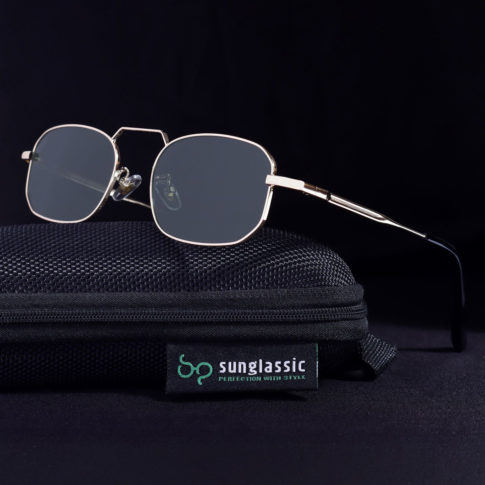 Imperio Gold Green Rectangle Sunglasses for Men & Women | UV400