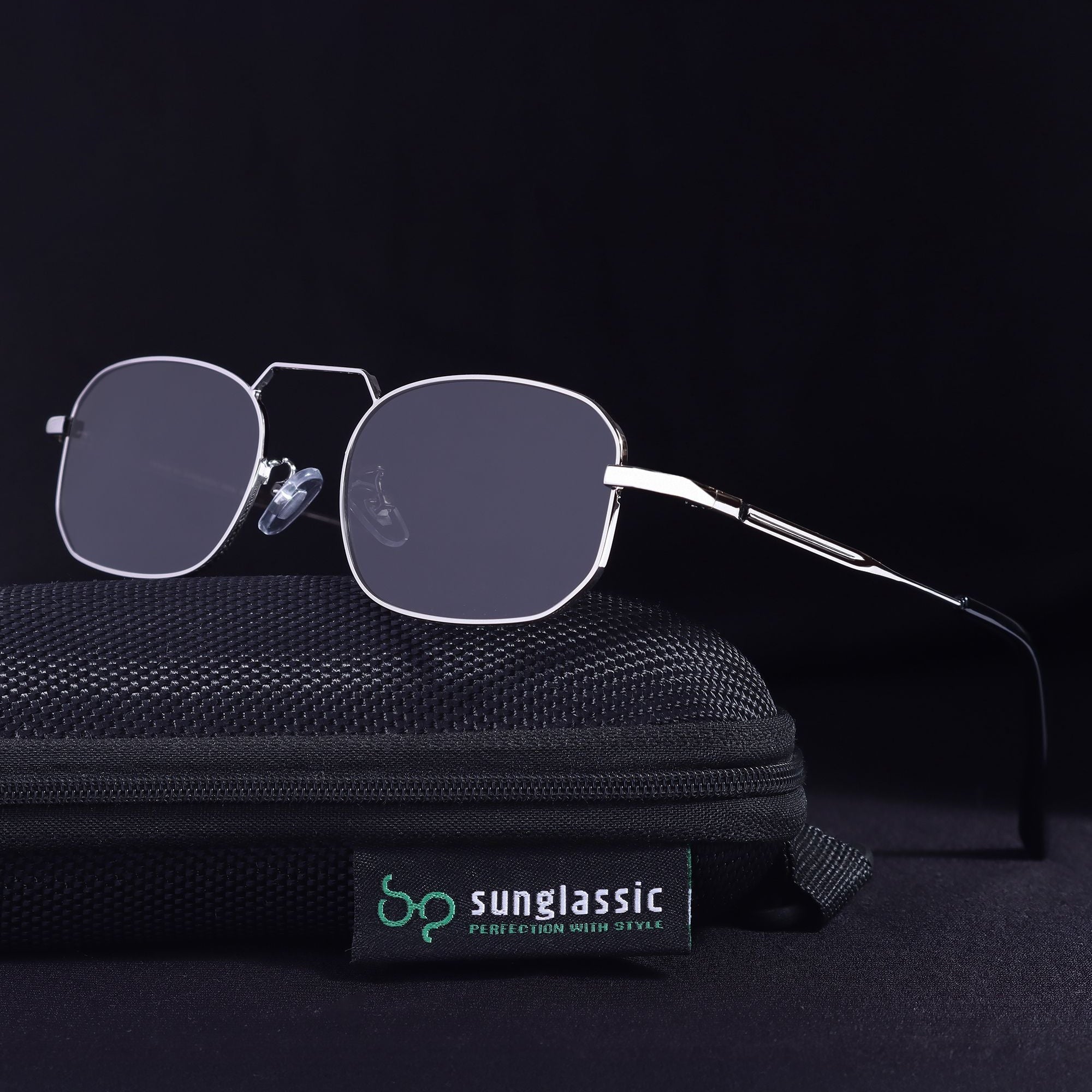 Imperio Silver Black Rectangle Sunglasses for Men & Women | UV400