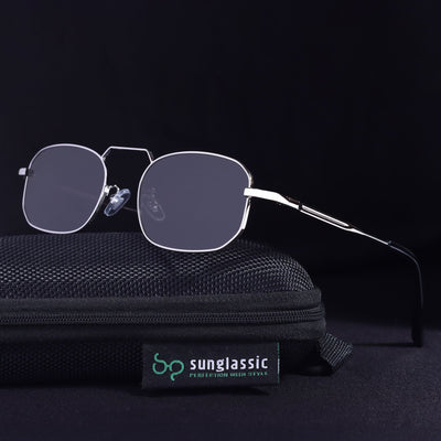Imperio Silver Black Rectangle Sunglasses for Men & Women | UV400