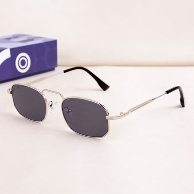 Imperio Silver Black Rectangle Sunglasses for Men & Women | UV400