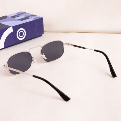 Imperio Silver Black Rectangle Sunglasses for Men & Women | UV400