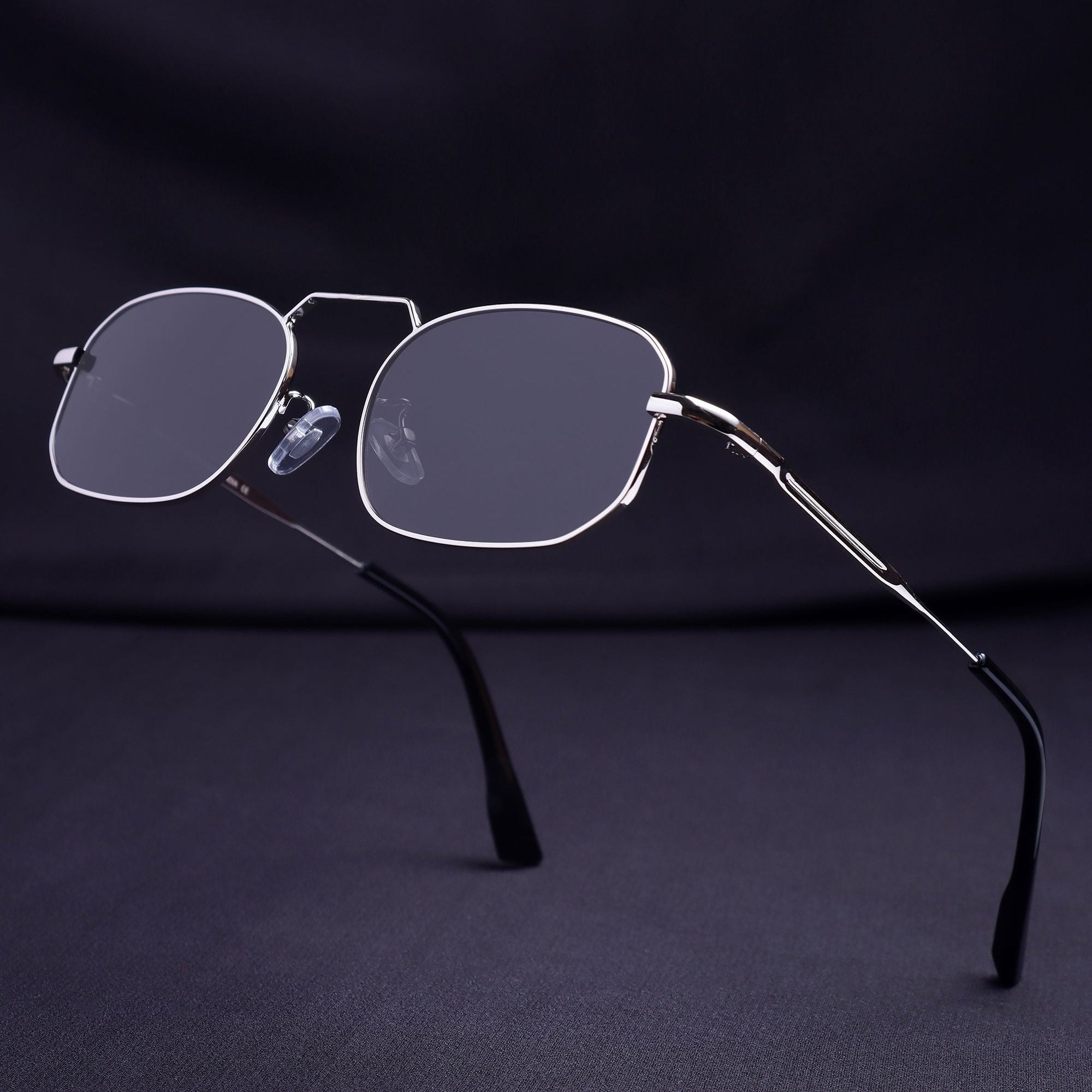 Imperio Silver Black Rectangle Sunglasses for Men & Women | UV400