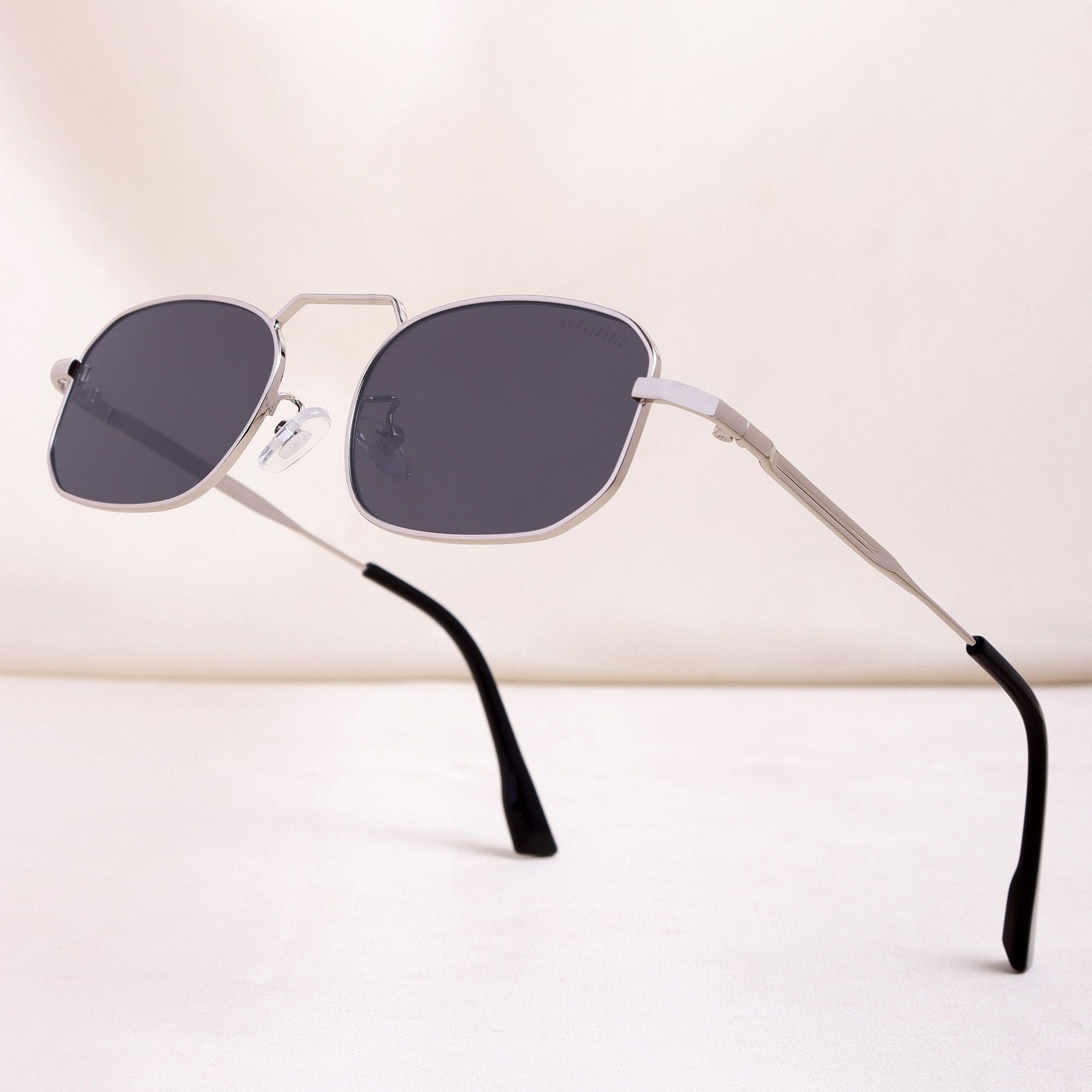 Imperio Silver Black Rectangle Sunglasses for Men & Women | UV400